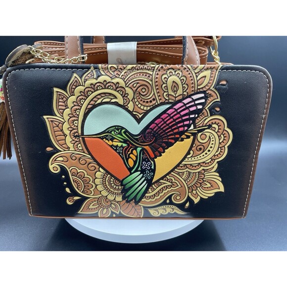 Purse Handbag Cross Body Tote Genuine Leather Humming bird Hand Made  Artisanal - Picture 1 of 6